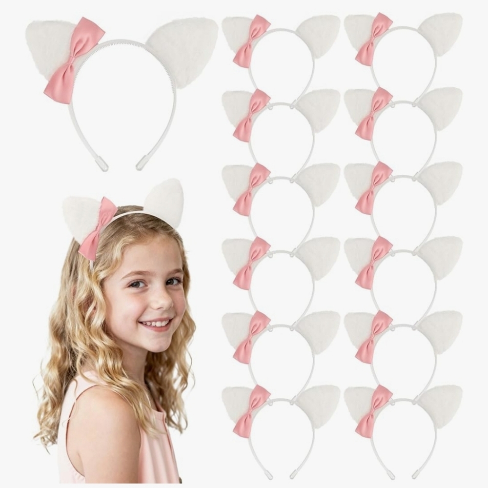 Cute White and Pink Cat Ear Headbands 12pc